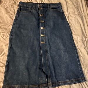 Denim Button-Front Midi Skirt